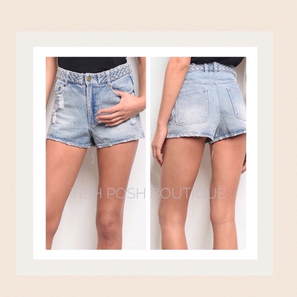 Braided Distressed Denim Shorts - Picture 3 of 5